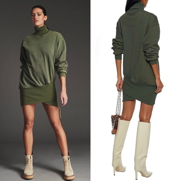 NWT REVOLVE x YFB Asymmetrical Hem Olive Turtleneck Tunic Sweater Mini Dress XS - Picture 4 of 8